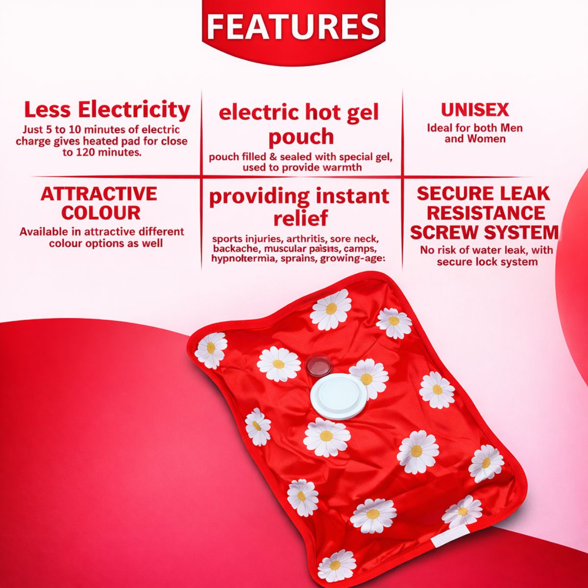 Hot Water Bag Care Heating Bag Gel For Pain Relief Heat Pad Electric For Pain Relief Electric Heating Pad For Back Pain Men & Women With Charging Cord(Multicolour)