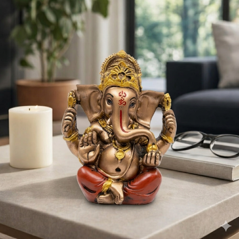 Divine Lord Ganesha Idol - Antique Bronze & Gold Finish (11.5 cm) | Home Decor & Gift Murti
