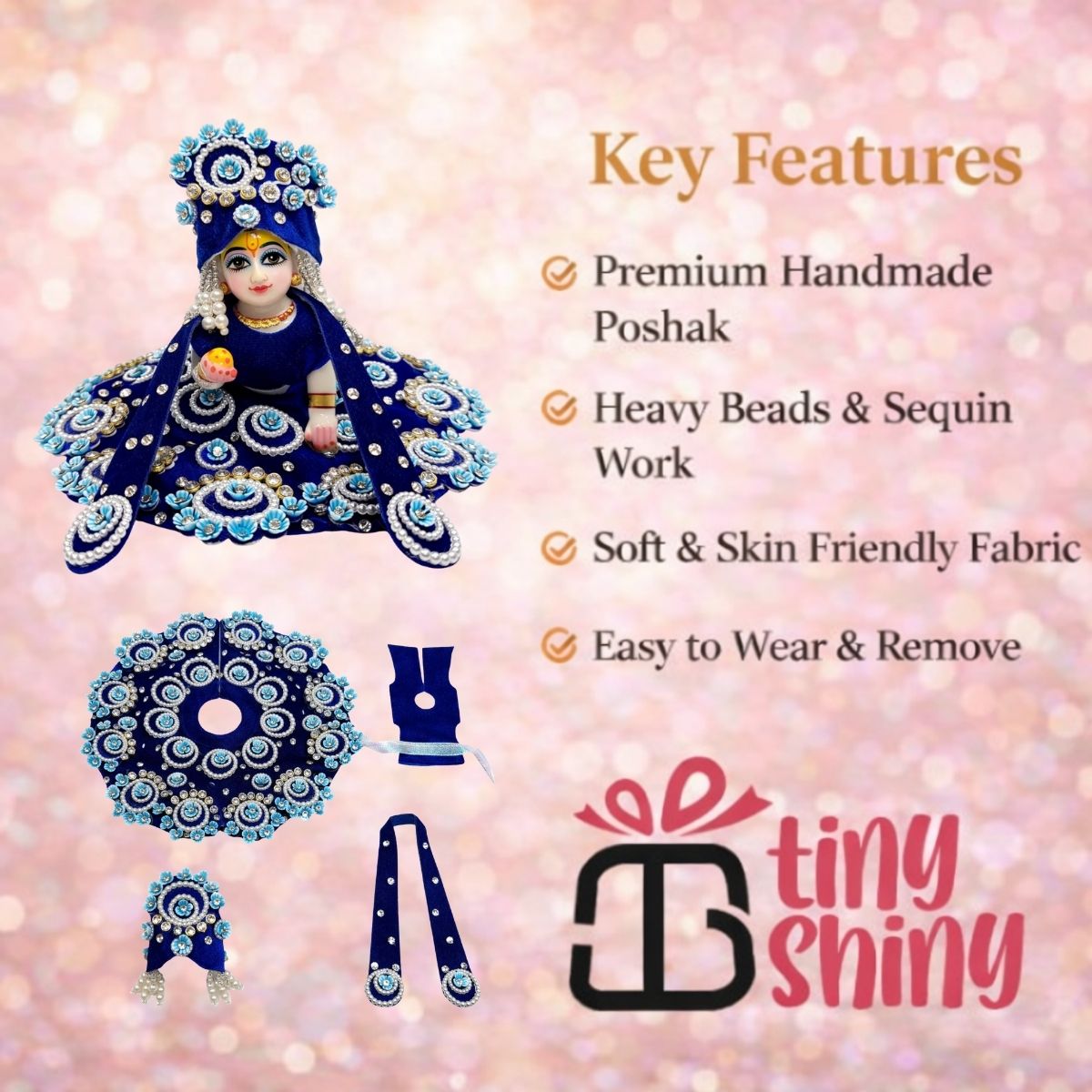 Tiny Shiny Laddu Gopal Poshak Thakur Ji Dress Heavy Designer Dress for Kanha Ji Fancy Dress for Bal Krishna Janmaasthmi Special for Ladoo Gopal Ji (Size- 1 to 6)