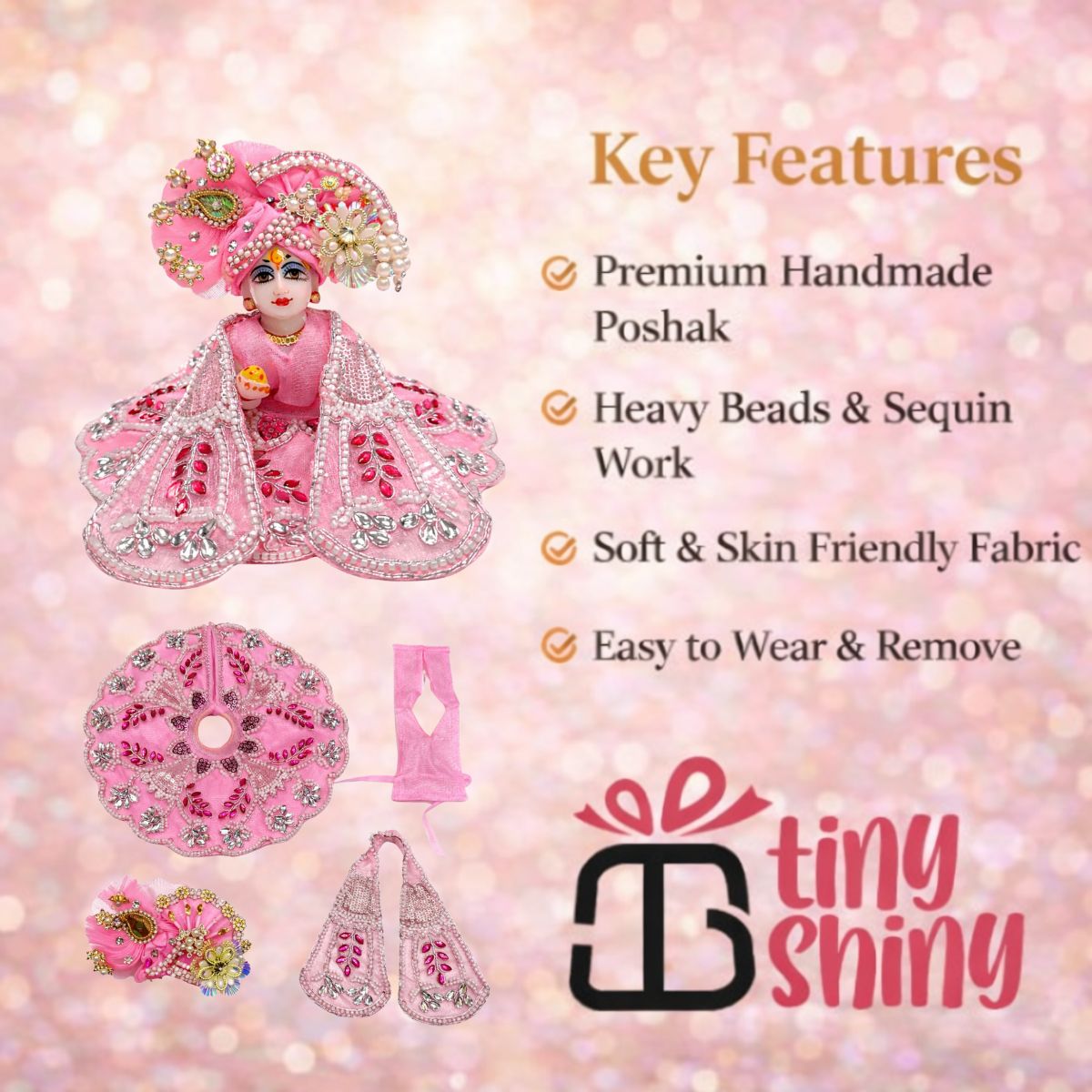 Tiny Shiny Laddu Gopal Poshak Thakur Ji Dress Heavy Designer Dress for Kanha Ji Fancy Dress for Bal Krishna Janmaasthmi Special for Ladoo Gopal Ji (Size-0 to 5)