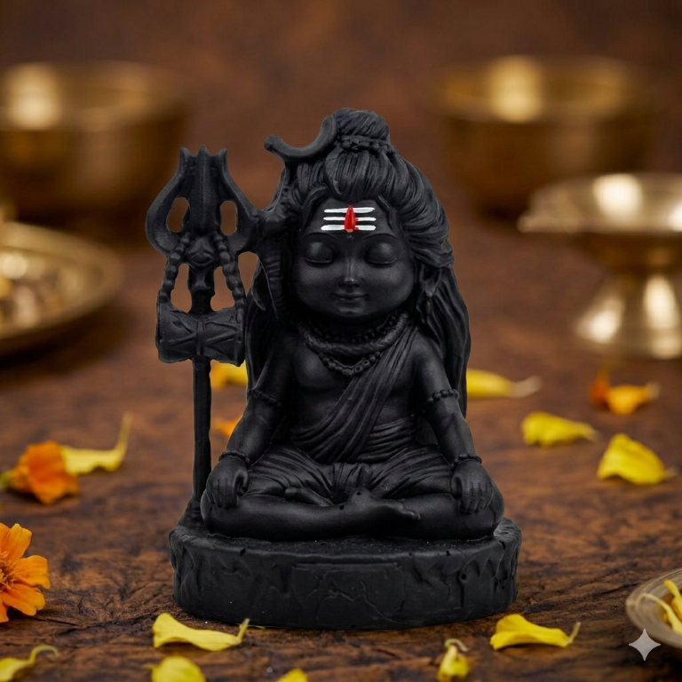 Meditating Little Shiva (Adiyogi) Miniature Idol - Cute Mahadev Figurine for Car Dashboard & Home Decor