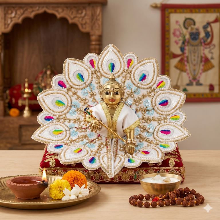 Tiny Shiny Laddu Gopal Poshak Thakur Ji Dress Heavy Designer Dress for Kanha Ji Fancy Dress for Bal Krishna Janmaasthmi Special for Ladoo Gopal Ji (Size-4)