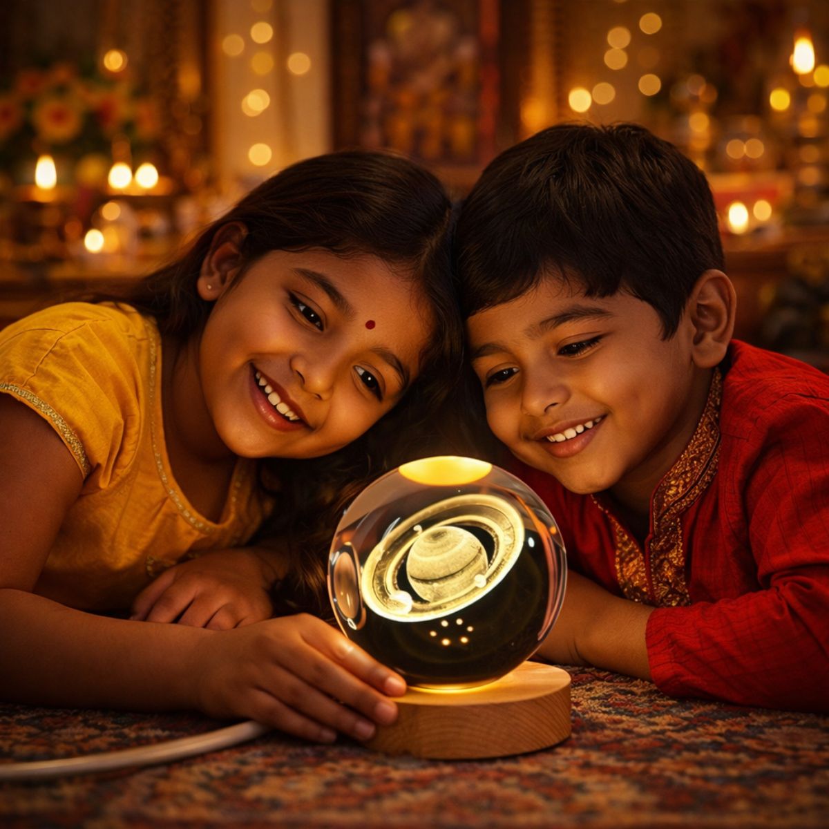 Tiny Shiny 3D Crystal Saturn Ball Night Light —  LED Desk Lamp with Multicolor Glow