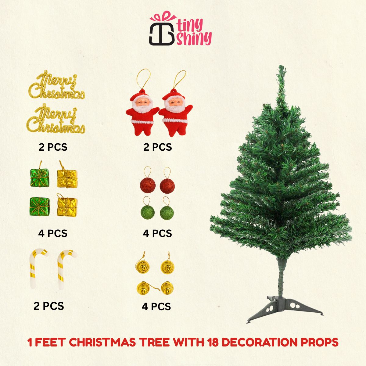 1 Feet Christmas Tree with 18 Decoration Items