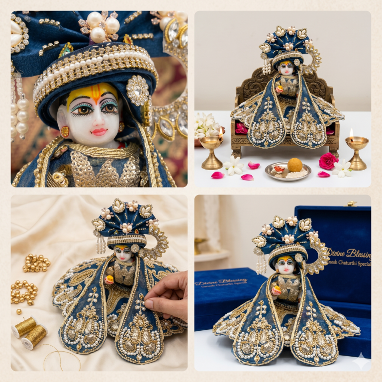 Tiny Shiny Laddu Gopal Poshak Thakur Ji Dress Heavy Designer Dress for Kanha Ji Fancy Dress for Bal Krishna Janmaasthmi Special for Ladoo Gopal Ji (Size-0 to 5)