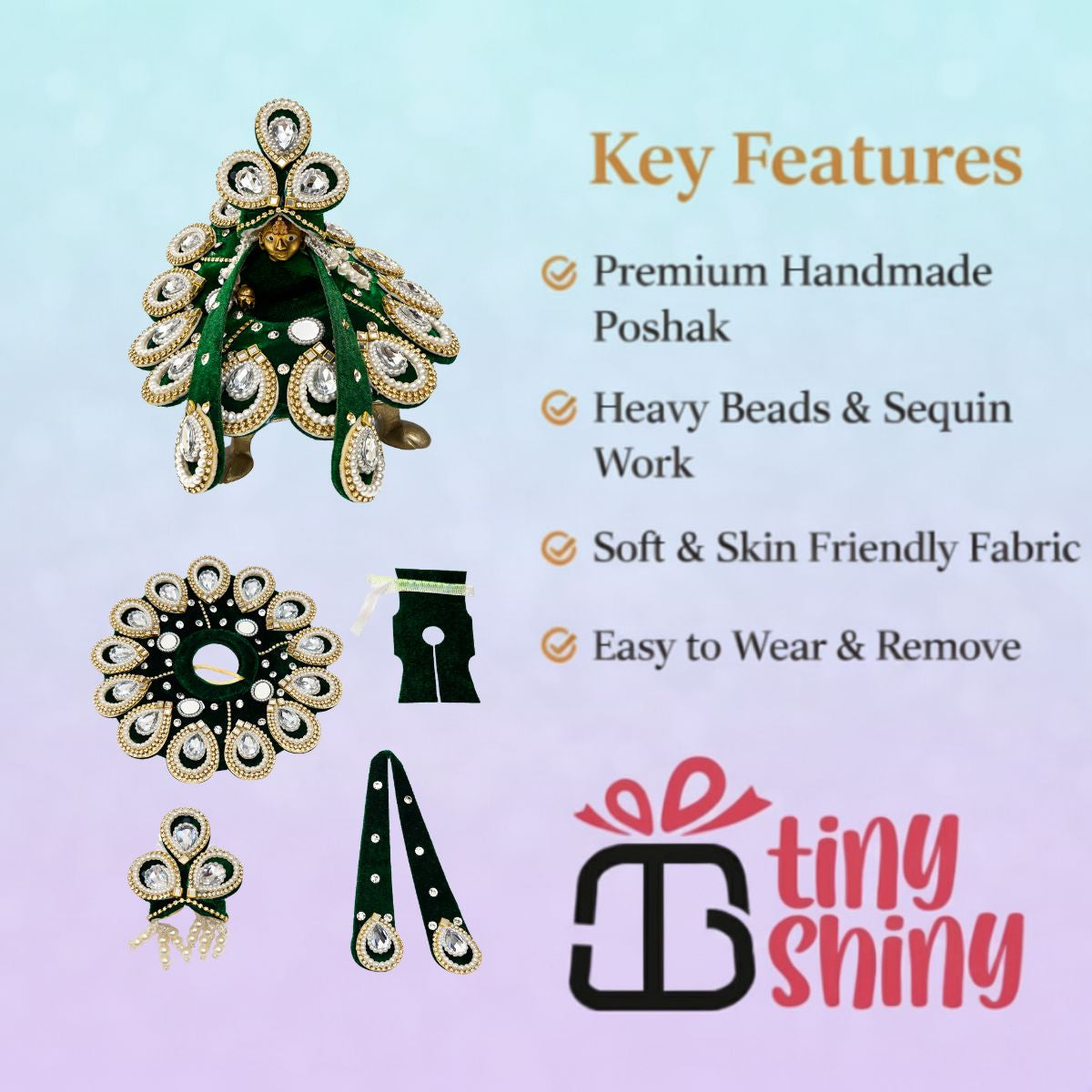 Tiny Shiny Laddu Gopal Poshak Thakur Ji Dress Heavy Designer Dress for Kanha Ji Fancy Dress for Bal Krishna Janmaasthmi Special for Ladoo Gopal Ji (Size-2 , Inch-6)