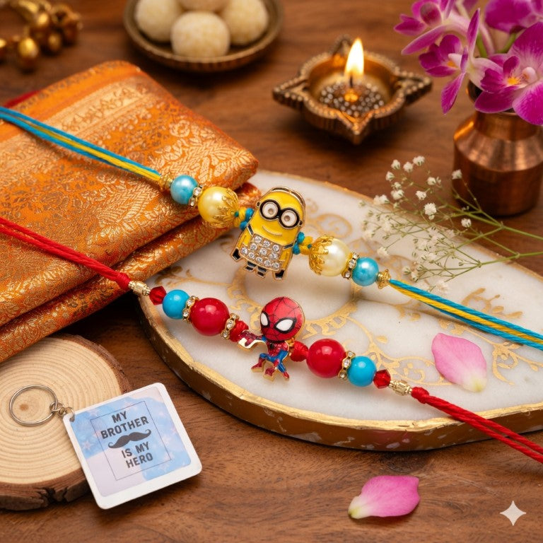 Minion & Spider Hero Rakhi Set of 2 | Kids Designer Rakhi for Brother