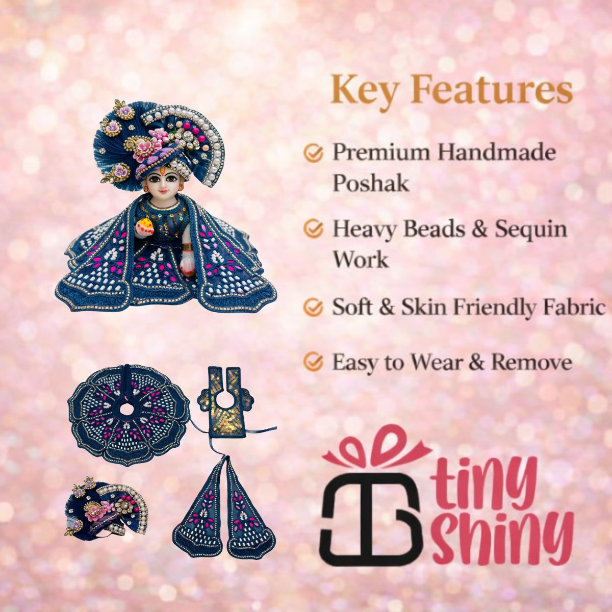 Tiny Shiny Laddu Gopal Poshak Thakur Ji Dress Heavy Designer Dress for Kanha Ji Fancy Dress for Bal Krishna Janmaasthmi Special for Ladoo Gopal Ji (Size- 0 to 6)