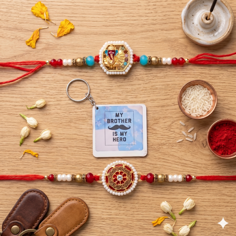 Set of 2 Ganesha Designer Rakhi Set for Brother, Bhai, Multicolor