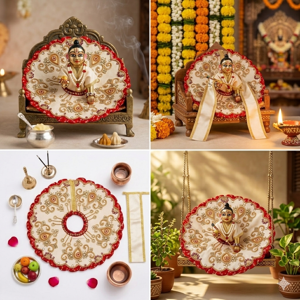 Tiny Shiny Laddu Gopal Poshak Thakur Ji Dress Heavy Designer Dress for Kanha Ji Fancy Dress for Bal Krishna Janmaasthmi Special for Ladoo Gopal Ji (Size-1 to 5)
