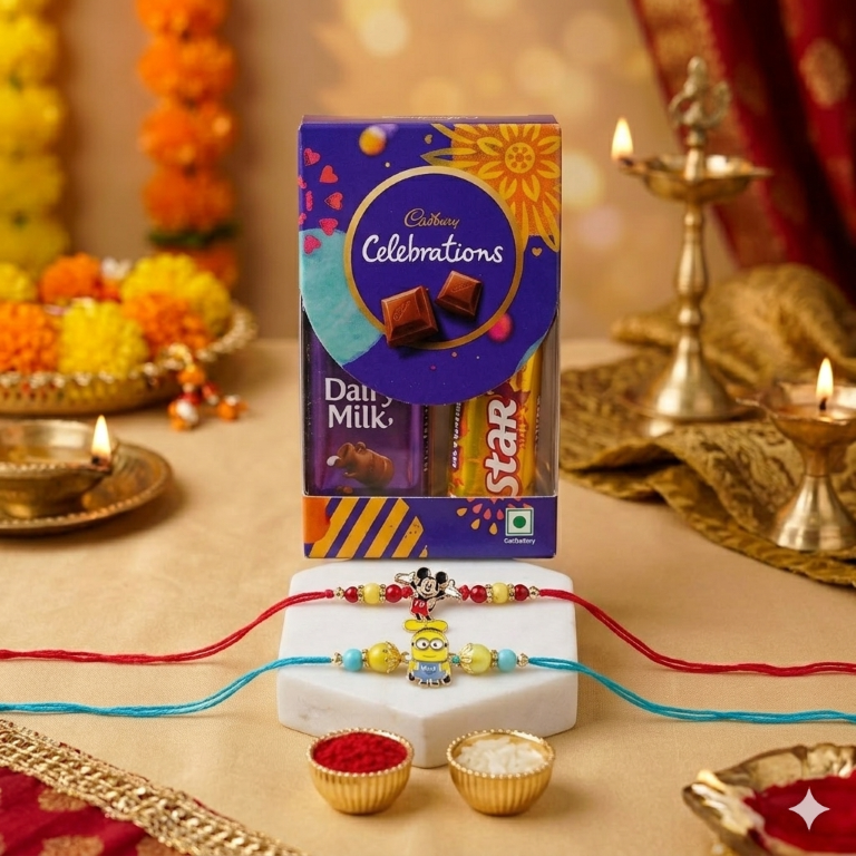 Kids Cartoon Rakhi Set of 2 | Mickey & Minion Designer Rakhi for Brother