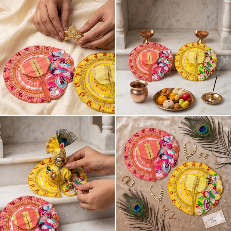 Tiny Shiny Laddu Gopal Poshak Thakur Ji Dress Heavy Designer Dress for Kanha Ji Fancy Dress for Bal Krishna Janmaasthmi Special for Ladoo Gopal Ji (Size-0 to 2)