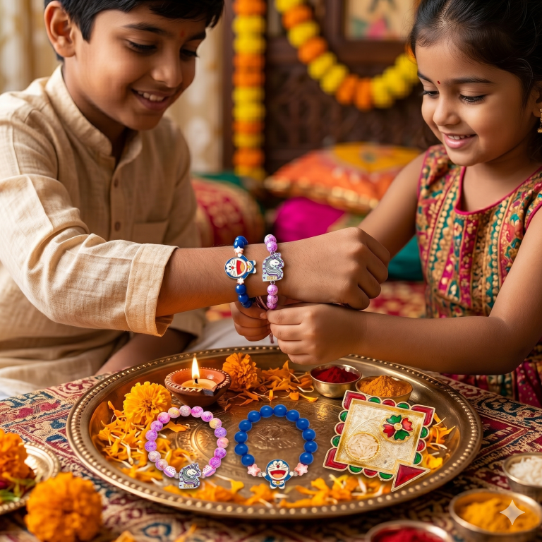Unicorn & Doraemon Bracelet Bro Kids Rakhi Set of 2 Designer Rakhi for Brother