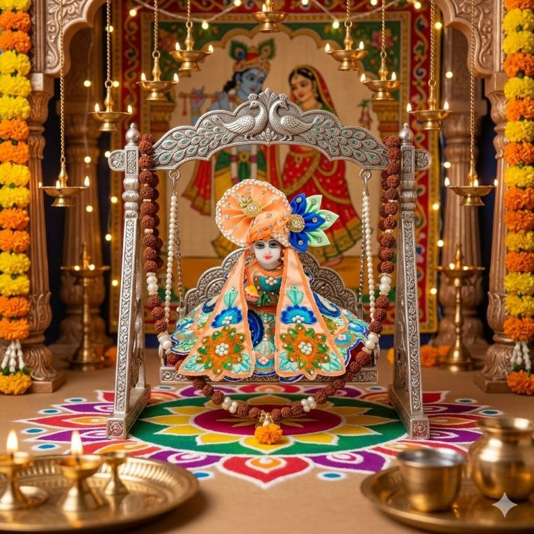 Tiny Shiny Laddu Gopal Poshak Thakur Ji Dress Heavy Designer Dress for Kanha Ji Fancy Dress for Bal Krishna Janmaasthmi Special for Ladoo Gopal Ji (Size- 0 to 5)