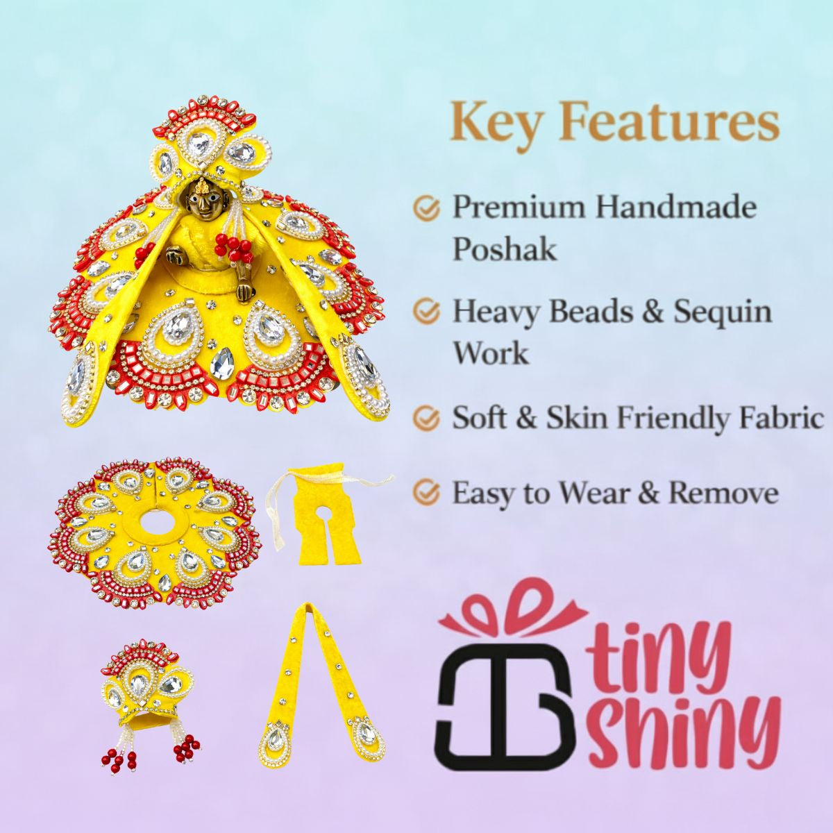 Tiny Shiny Laddu Gopal Poshak Thakur Ji Dress Heavy Designer Dress for Kanha Ji Fancy Dress for Bal Krishna Janmaasthmi Special for Ladoo Gopal Ji (Size-2)