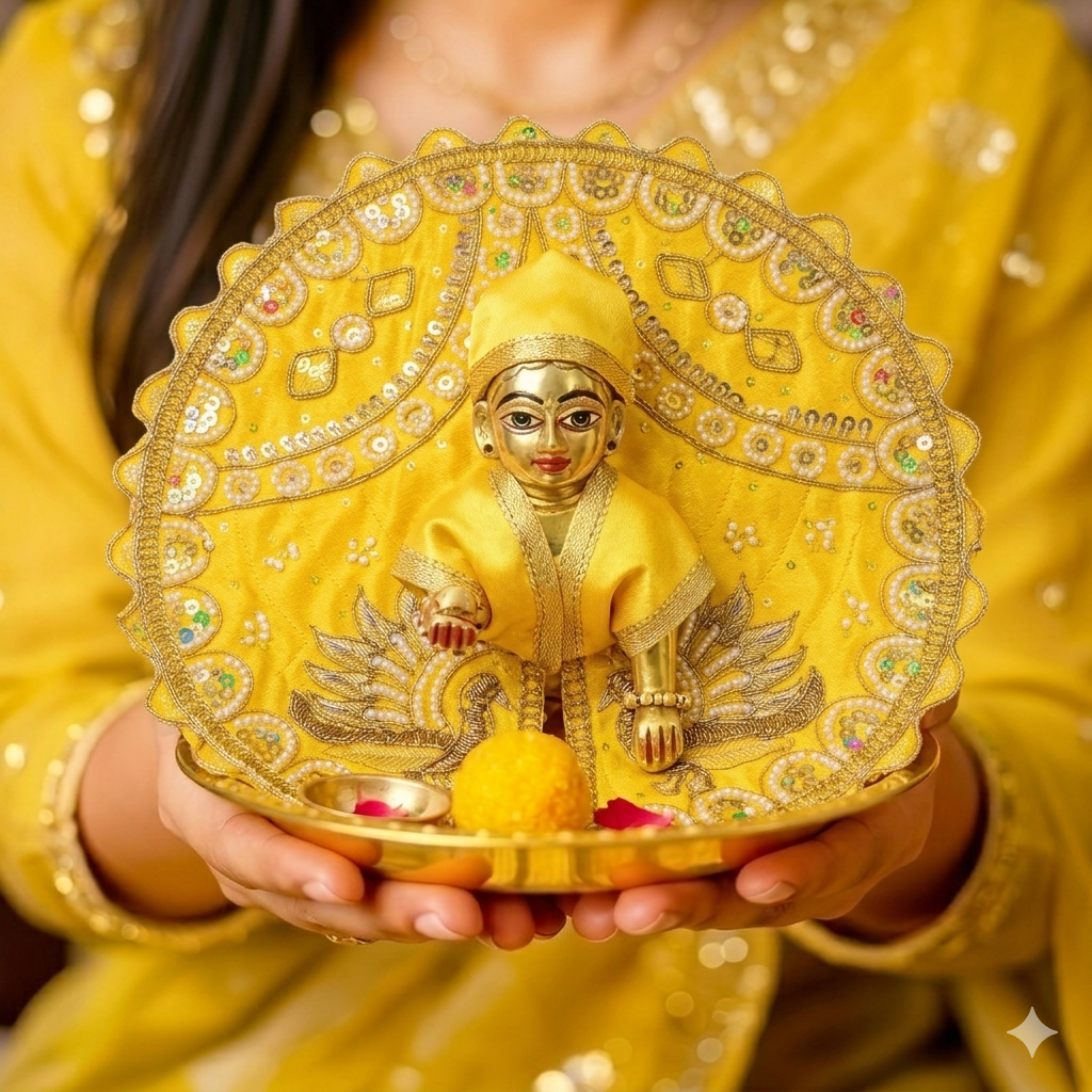 Tiny Shiny Laddu Gopal Poshak Thakur Ji Dress Heavy Designer Dress for Kanha Ji Fancy Dress for Bal Krishna Janmaasthmi Special for Ladoo Gopal Ji (Size-4 And 5)
