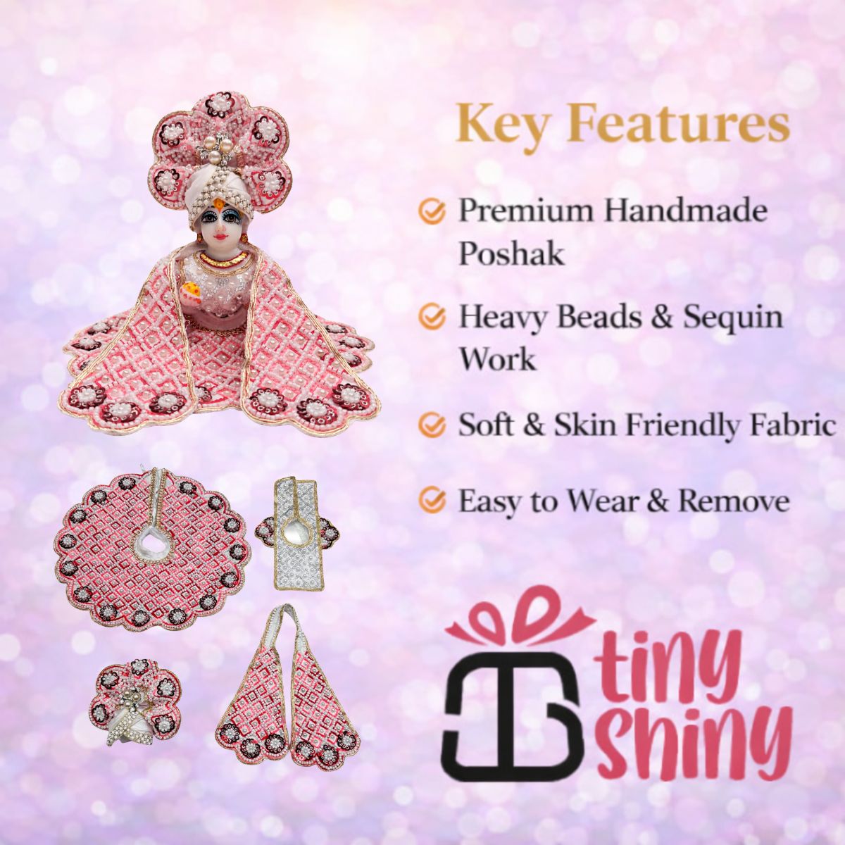 Tiny Shiny Laddu Gopal Poshak Thakur Ji Dress Heavy Designer Dress for Kanha Ji Fancy Dress for Bal Krishna Janmaasthmi Special for Ladoo Gopal Ji (Size- 0 to 6)