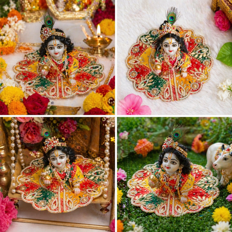 Tiny Shiny Laddu Gopal Poshak Thakur Ji Dress Heavy Designer Dress for Kanha Ji Fancy Dress for Bal Krishna Janmaasthmi Special for Ladoo Gopal Ji (Size-0 to6)