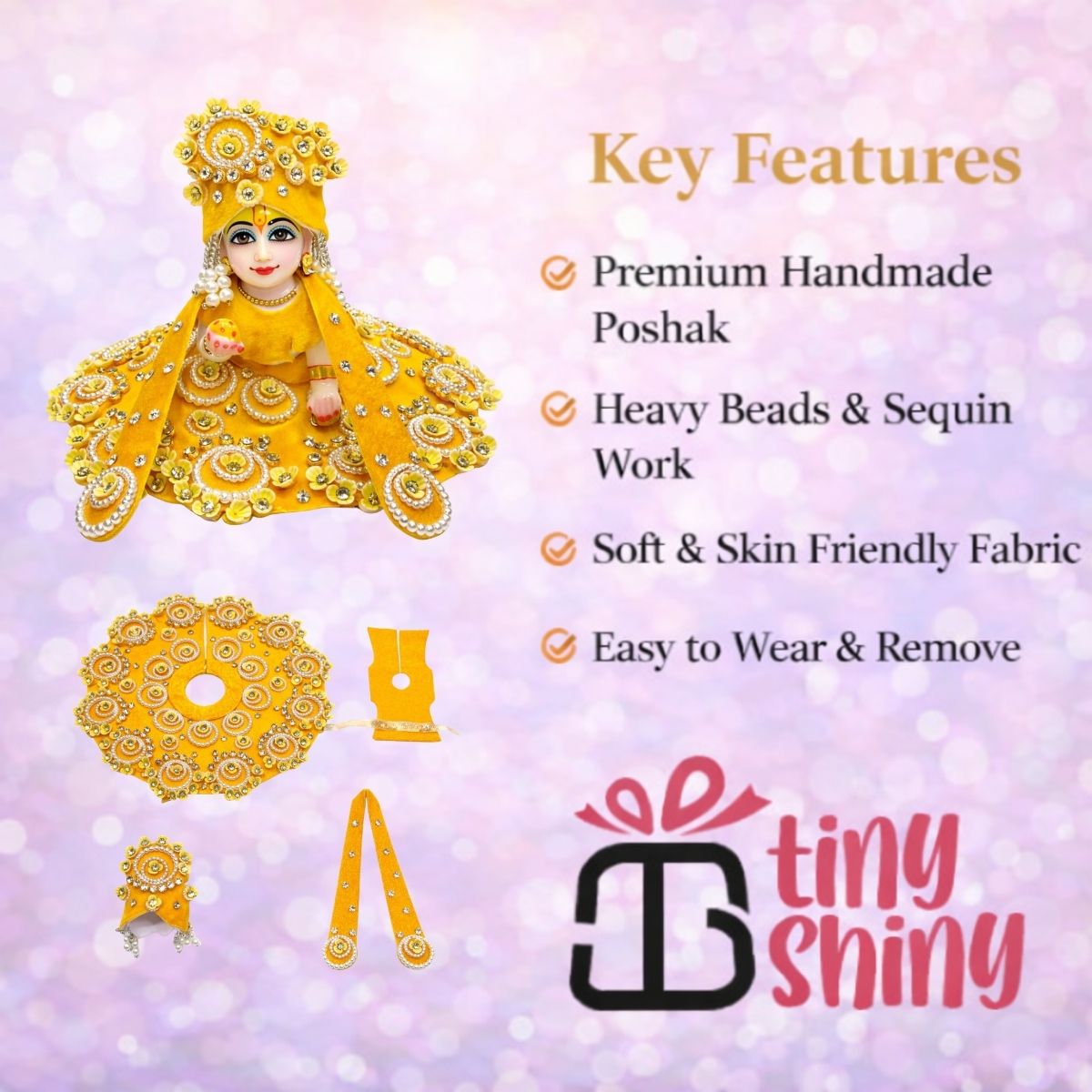 Tiny Shiny Laddu Gopal Poshak Thakur Ji Dress Heavy Designer Dress for Kanha Ji Fancy Dress for Bal Krishna Janmaasthmi Special for Ladoo Gopal Ji (Size- 1 to 6)