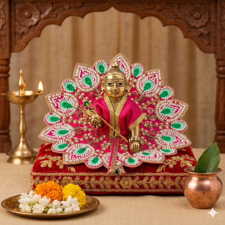 Tiny Shiny Laddu Gopal Poshak Thakur Ji Dress Heavy Designer Dress for Kanha Ji Fancy Dress for Bal Krishna Janmaasthmi Special for Ladoo Gopal Ji (Size-4)