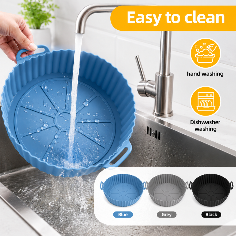 Air Fryer Liners I Round Silicone Basket Baking Tray I Pot with Ear Handles I Nonstick Reusable Heat Resistant I Cooking Oven Insert Accessories - Multicolor (Pack of 3)