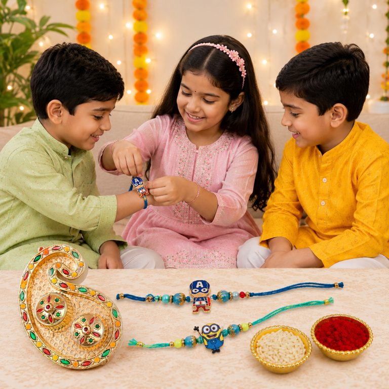 Kids Cartoon Rakhi Set of 2 | Minion & Superhero Designer Rakhi for Brother