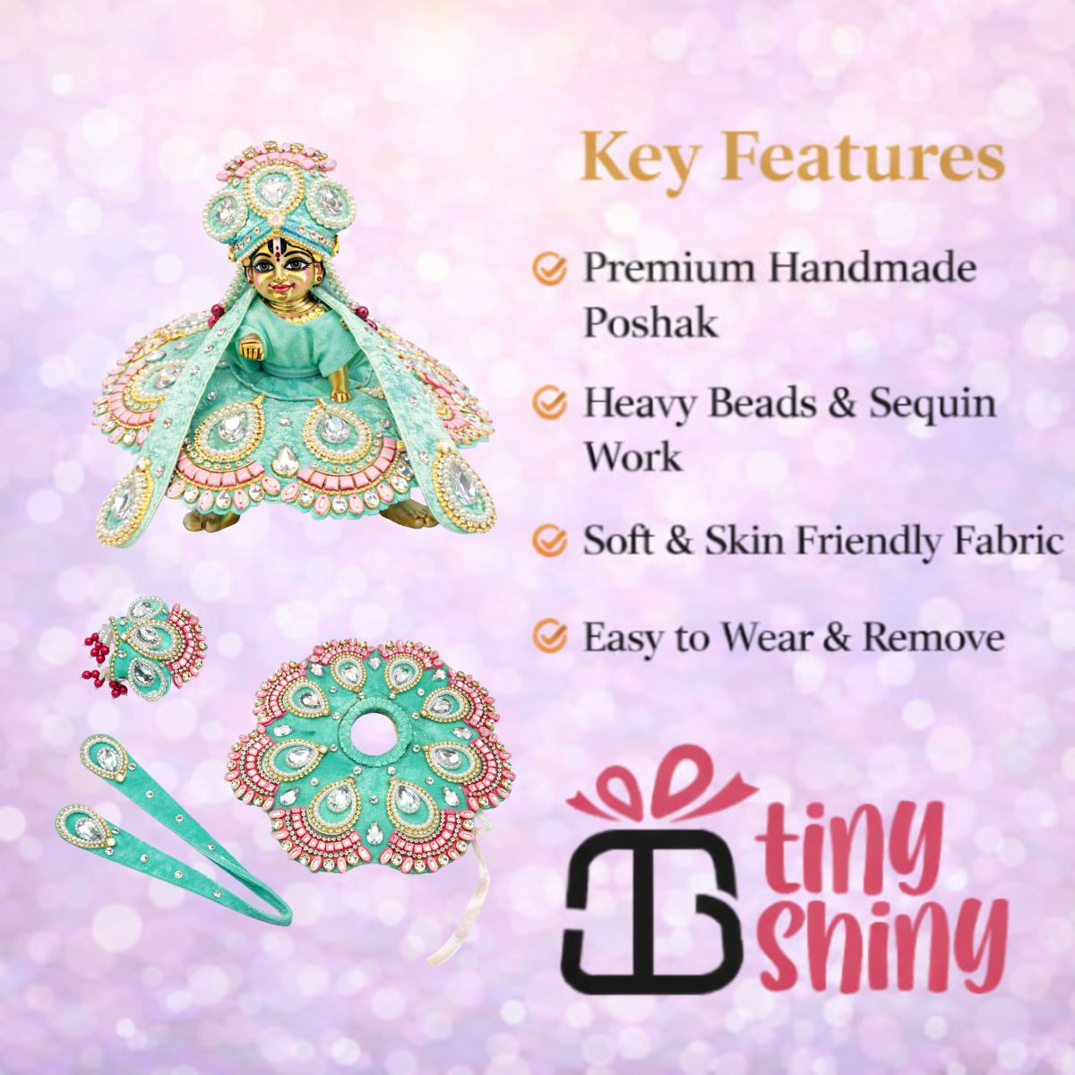 Tiny Shiny Laddu Gopal Poshak Thakur Ji Dress Heavy Designer Dress for Kanha Ji Fancy Dress for Bal Krishna Janmaasthmi Special for Ladoo Gopal Ji (Size-2)