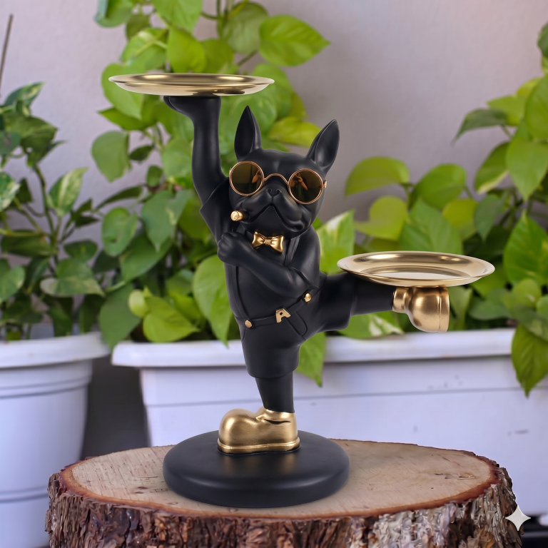 Cool Bulldog Dual-Tray Storage Figurine | Quirky Home & Office Organizer