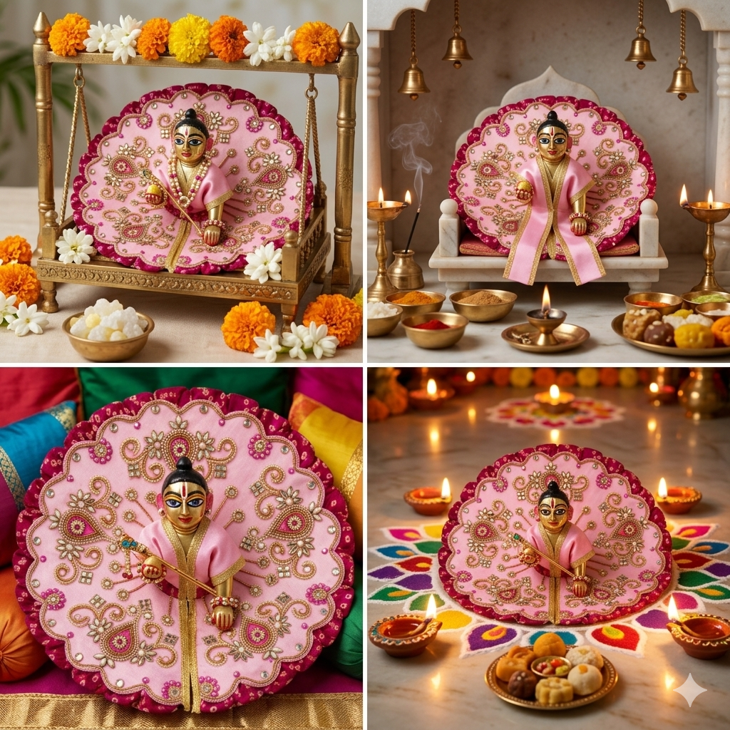 Tiny Shiny Laddu Gopal Poshak Thakur Ji Dress Heavy Designer Dress for Kanha Ji Fancy Dress for Bal Krishna Janmaasthmi Special for Ladoo Gopal Ji (Size-1 to 5)