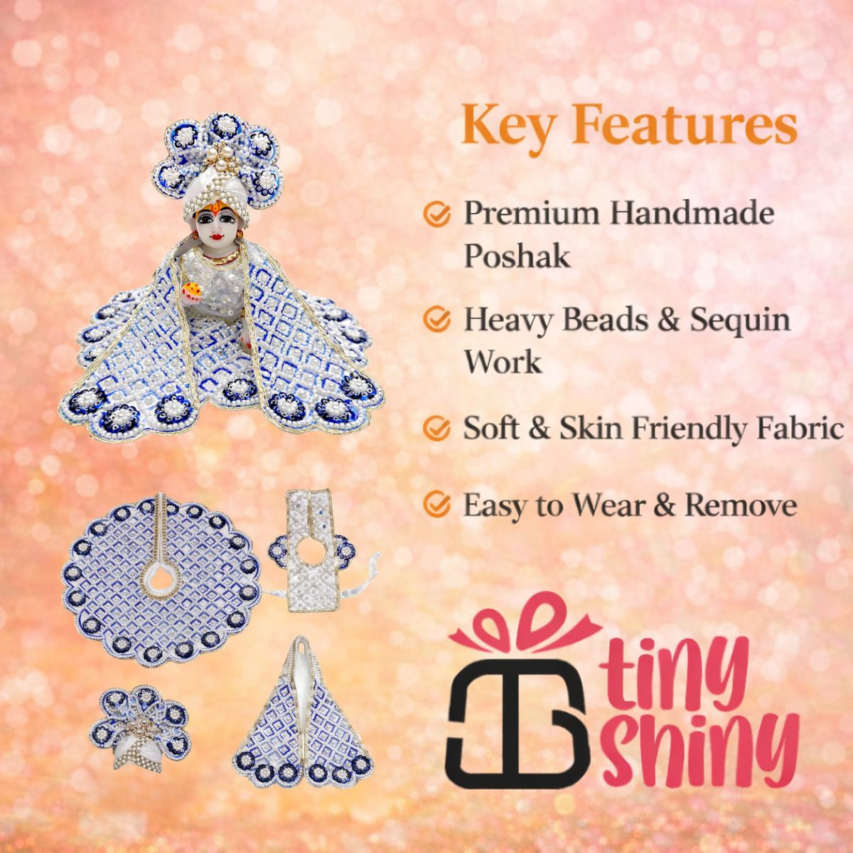 Tiny Shiny Laddu Gopal Poshak Thakur Ji Dress Heavy Designer Dress for Kanha Ji Fancy Dress for Bal Krishna Janmaasthmi Special for Ladoo Gopal Ji (Size- 0 to 6)