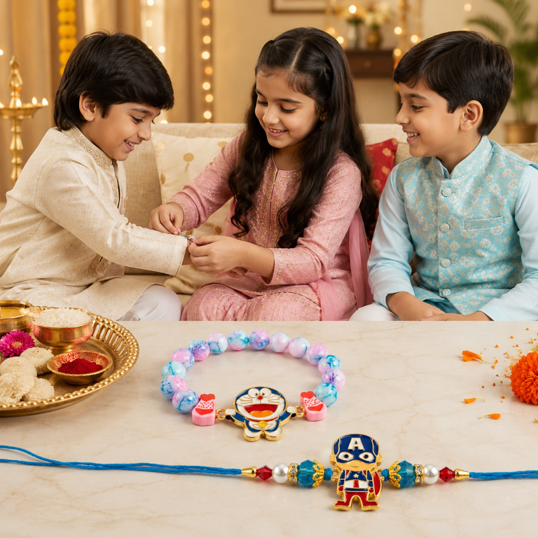Doraemon & Captain Bracelet Bro Kids Rakhi Set of 2 Designer Rakhi for Brother