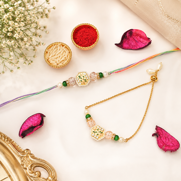 Bhai Bhabhi Rakhi Set | Floral Designer Rakhi & Adjustable Lumba