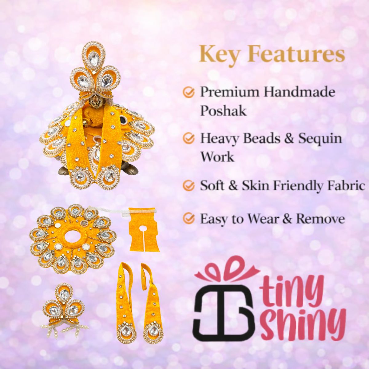 Tiny Shiny Laddu Gopal Poshak Thakur Ji Dress Heavy Designer Dress for Kanha Ji Fancy Dress for Bal Krishna Janmaasthmi Special for Ladoo Gopal Ji (Size-2 , Inch-6)