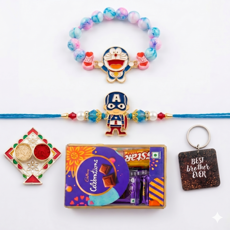 Doraemon & Captain Bracelet Bro Kids Rakhi Set of 2 Designer Rakhi for Brother