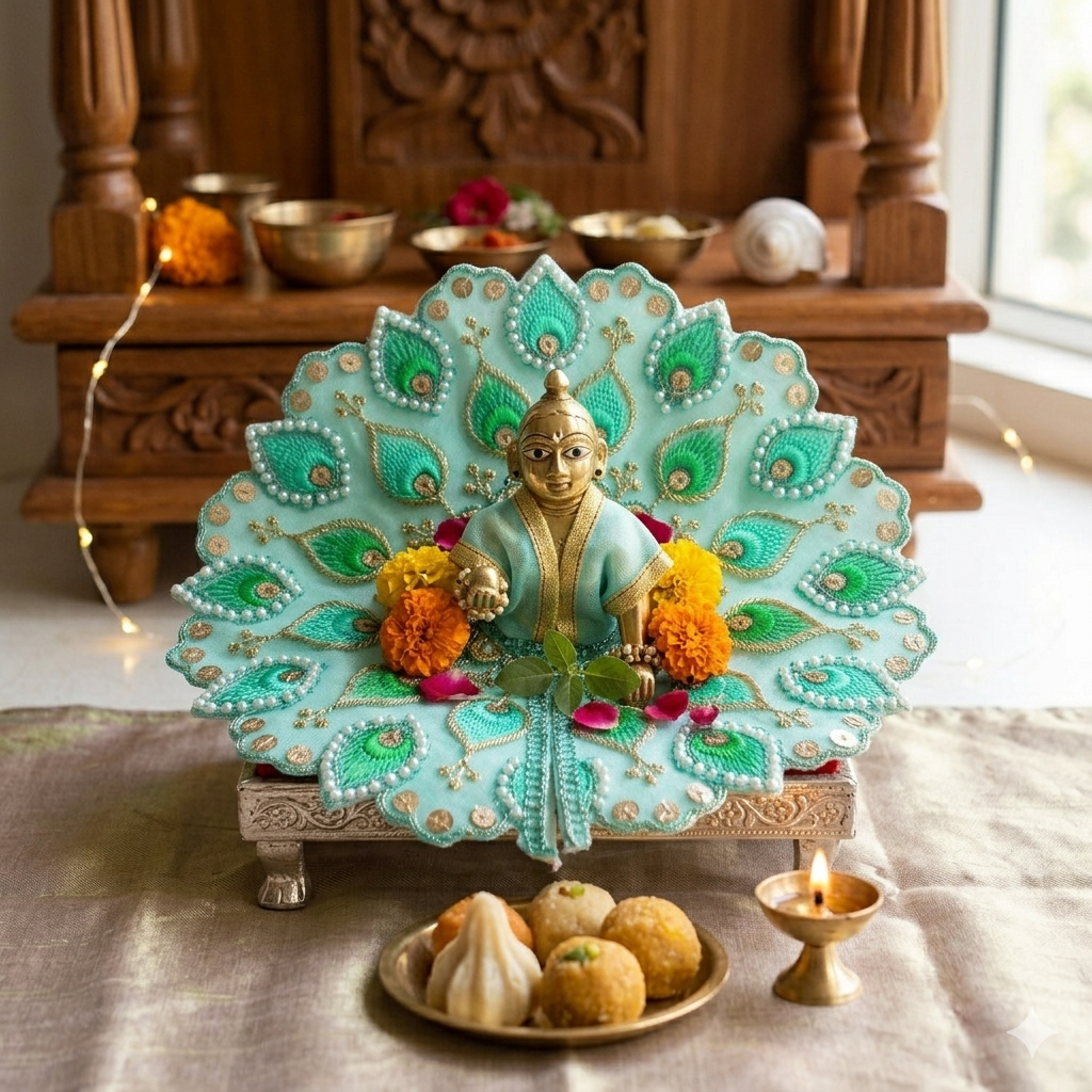 Tiny Shiny Laddu Gopal Poshak Thakur Ji Dress Heavy Designer Dress for Kanha Ji Fancy Dress for Bal Krishna Janmaasthmi Special for Ladoo Gopal Ji (Size-3 to 5)