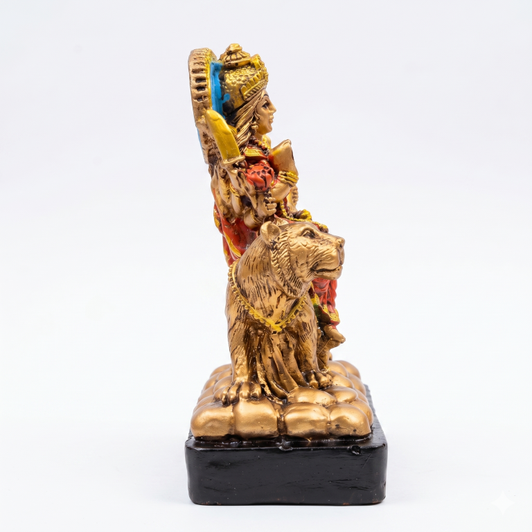 Divine Maa Durga Idol on Lion - Antique Bronze & Turquoise Finish (13.5 cm) | Sherawali Mata Murti for Home Decor & Pooja