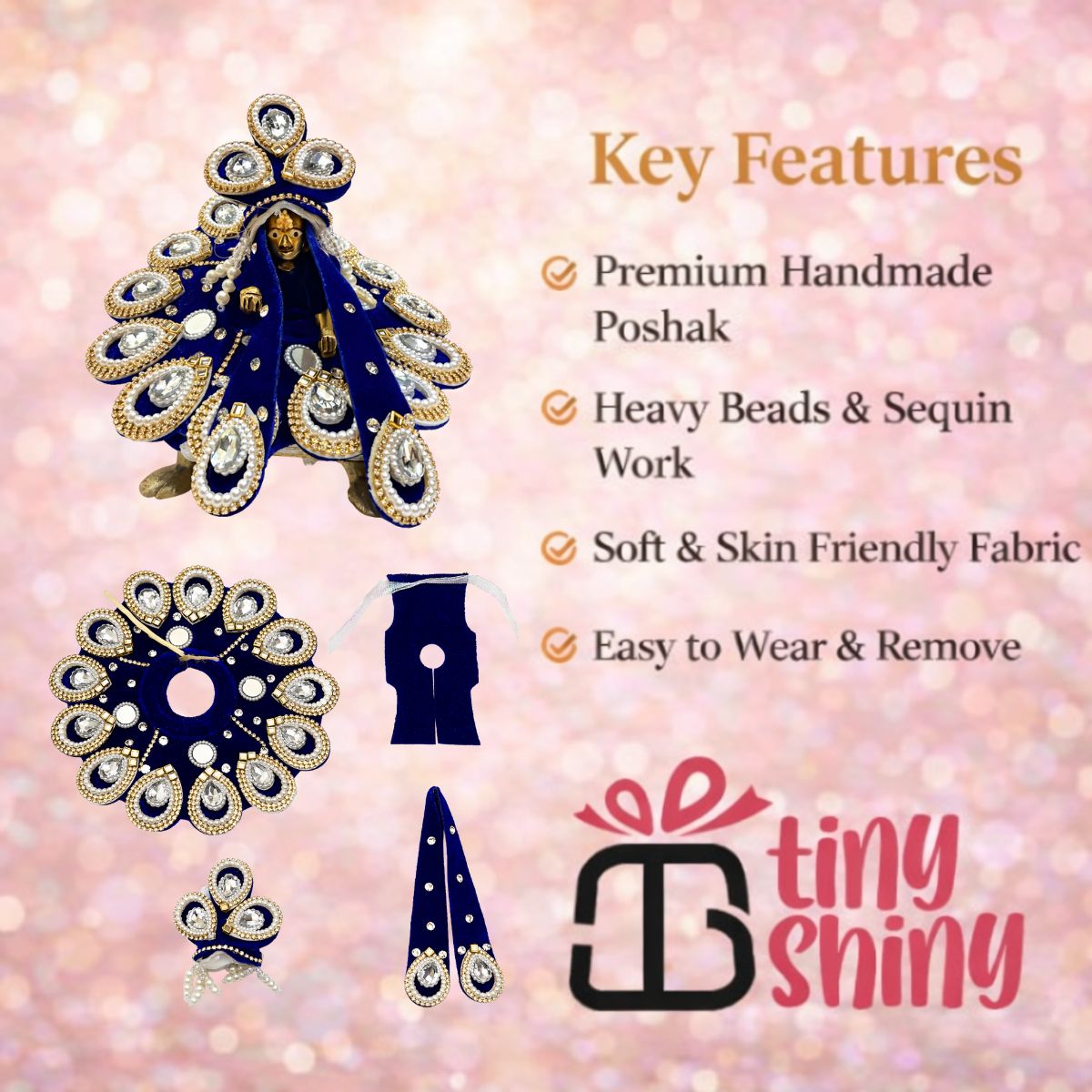 Tiny Shiny Laddu Gopal Poshak Thakur Ji Dress Heavy Designer Dress for Kanha Ji Fancy Dress for Bal Krishna Janmaasthmi Special for Ladoo Gopal Ji (Size-2 , Inch-6)