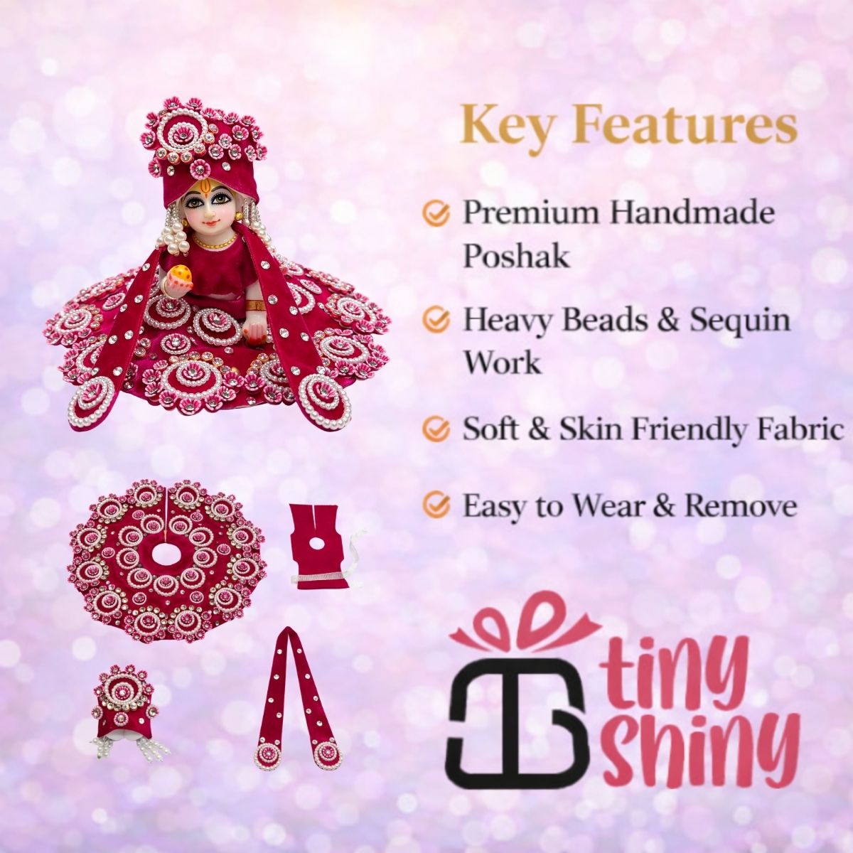 Tiny Shiny Laddu Gopal Poshak Thakur Ji Dress Heavy Designer Dress for Kanha Ji Fancy Dress for Bal Krishna Janmaasthmi Special for Ladoo Gopal Ji (Size- 1 to 6)
