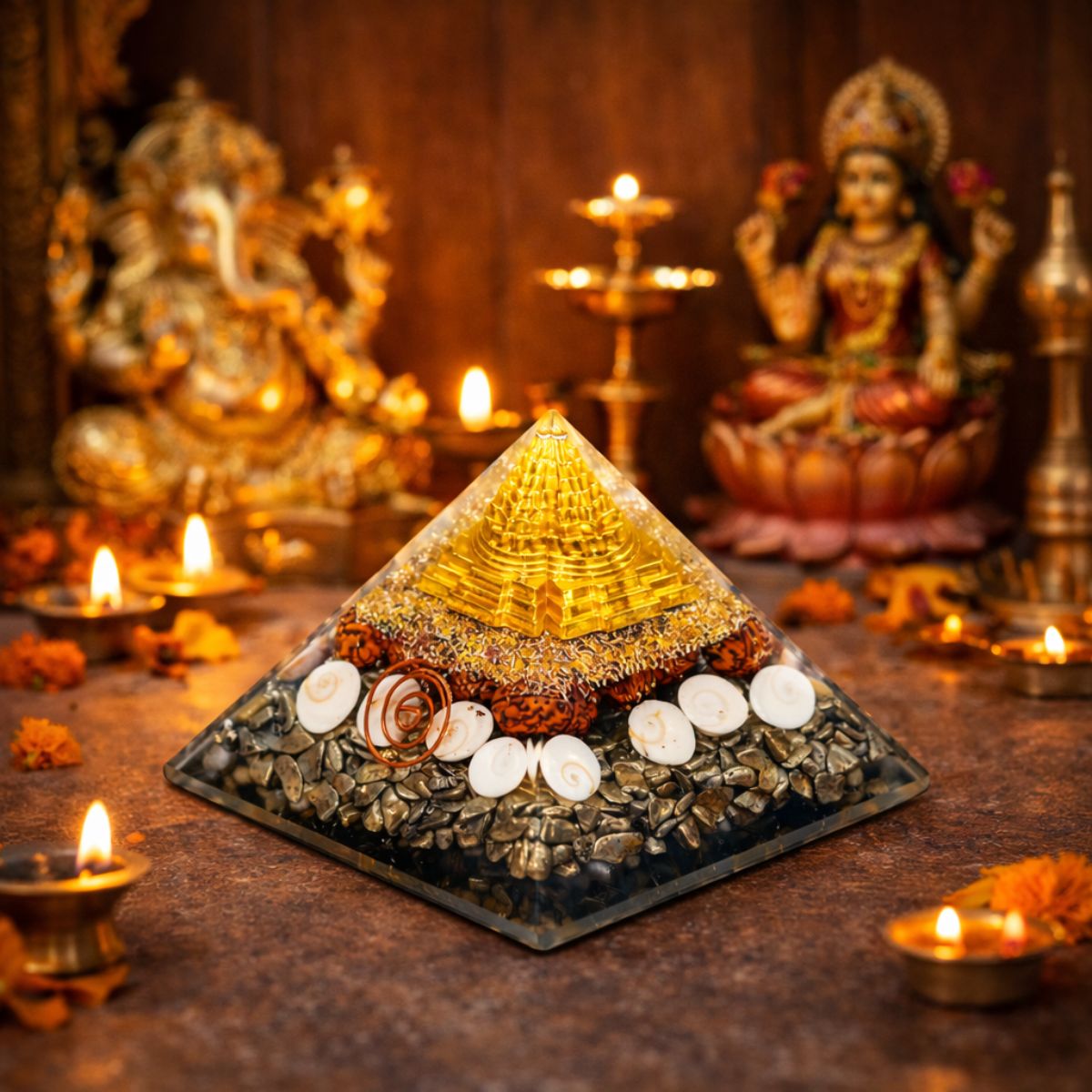 Shree Yantra Pyramid with Pyrite