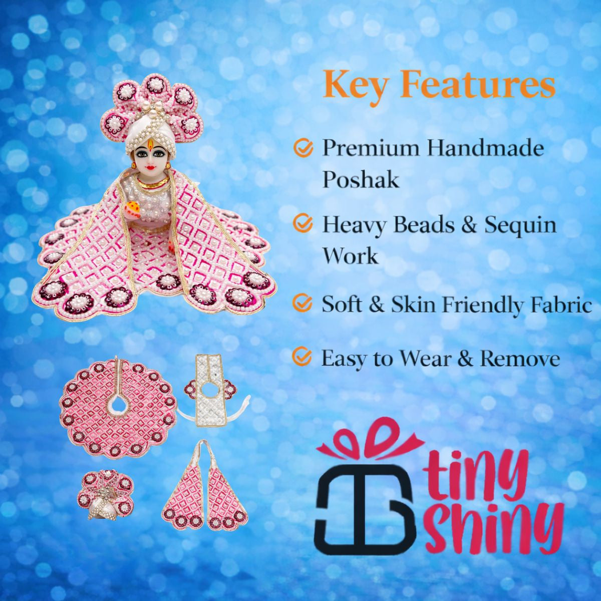 Tiny Shiny Laddu Gopal Poshak Thakur Ji Dress Heavy Designer Dress for Kanha Ji Fancy Dress for Bal Krishna Janmaasthmi Special for Ladoo Gopal Ji (Size- 0 to 6)