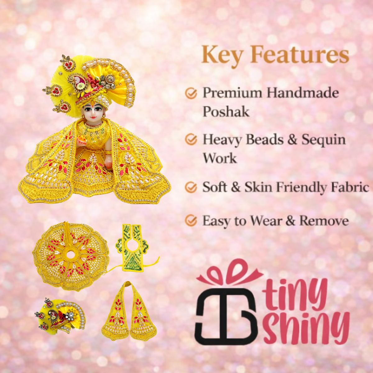 Tiny Shiny Laddu Gopal Poshak Thakur Ji Dress Heavy Designer Dress for Kanha Ji Fancy Dress for Bal Krishna Janmaasthmi Special for Ladoo Gopal Ji (Size- 0 to 6)