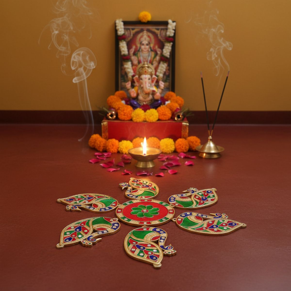 Peacock Meena Stone Rangoli