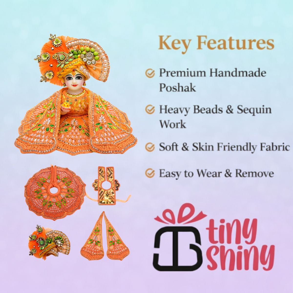 Tiny Shiny Laddu Gopal Poshak Thakur Ji Dress Heavy Designer Dress for Kanha Ji Fancy Dress for Bal Krishna Janmaasthmi Special for Ladoo Gopal Ji (Size- 0 to 6)
