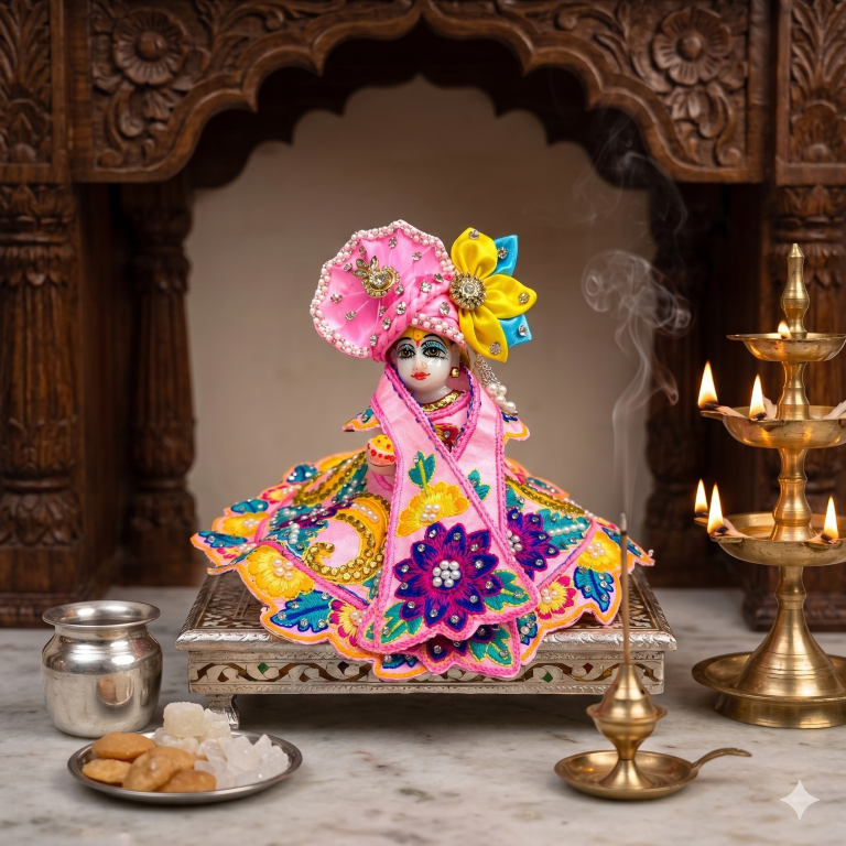 Tiny Shiny Laddu Gopal Poshak Thakur Ji Dress Heavy Designer Dress for Kanha Ji Fancy Dress for Bal Krishna Janmaasthmi Special for Ladoo Gopal Ji (Size- 0 to 5)