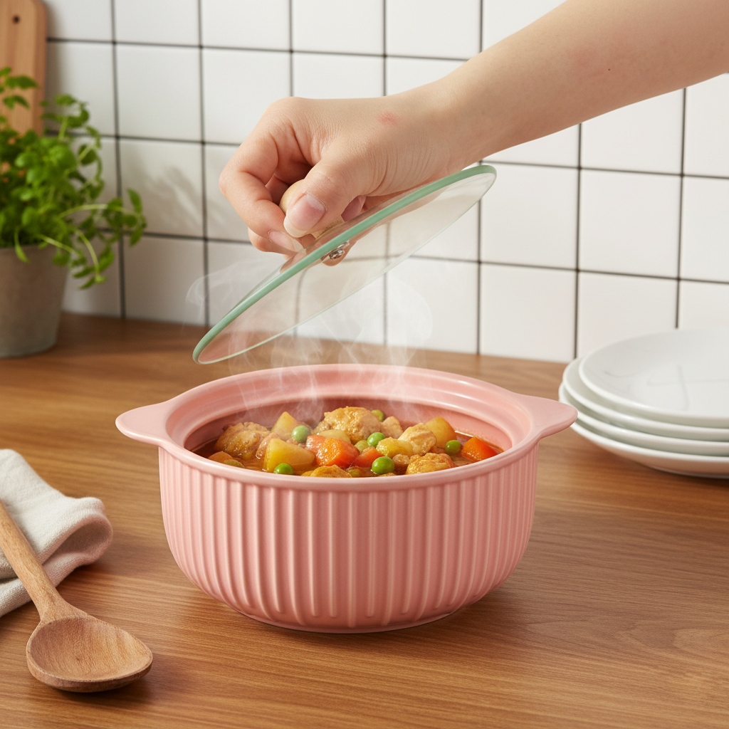 Ceramic Casserole Dish with Lid | Oven Safe, Heat Resistant Cookware | Durable Serving Bowl with Handles | Ideal for Cooking, Baking & Serving (Multi Colour)