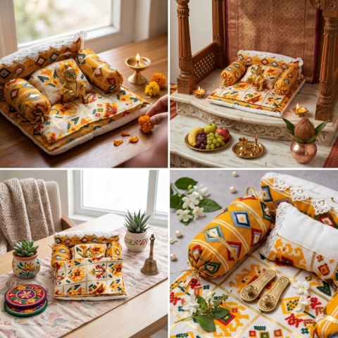 GopalLaddu Gopal ji Pure Cotton Bister Set Soft Fabric and Comfortable , Gadda , Size 0 to 6 (12X14), (Random Colour & Design)
