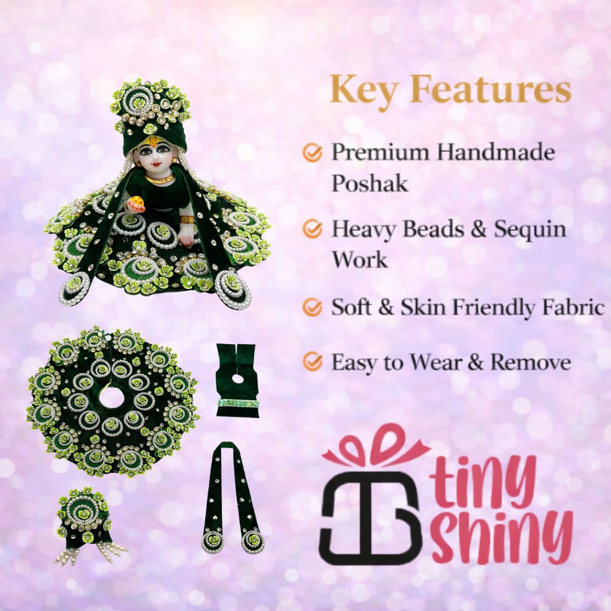 Tiny Shiny Laddu Gopal Poshak Thakur Ji Dress Heavy Designer Dress for Kanha Ji Fancy Dress for Bal Krishna Janmaasthmi Special for Ladoo Gopal Ji (Size- 1 to 6)