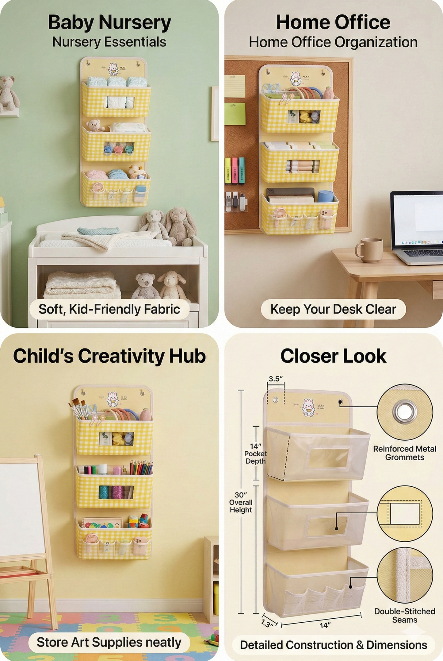 Tiny Shiny Over Door Hanging Organizer — 3 Pocket  Fabric Storage Bag with Mesh Windows | Red Yellow