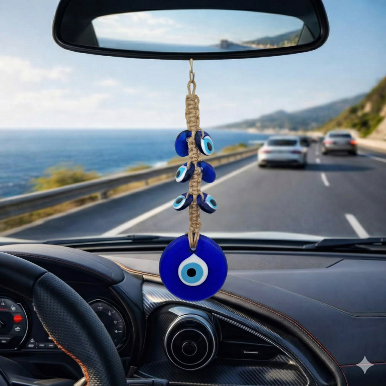 Handmade Evil Eye Wall Hanging Nazar Protection Charm – Blue Glass Home Décor