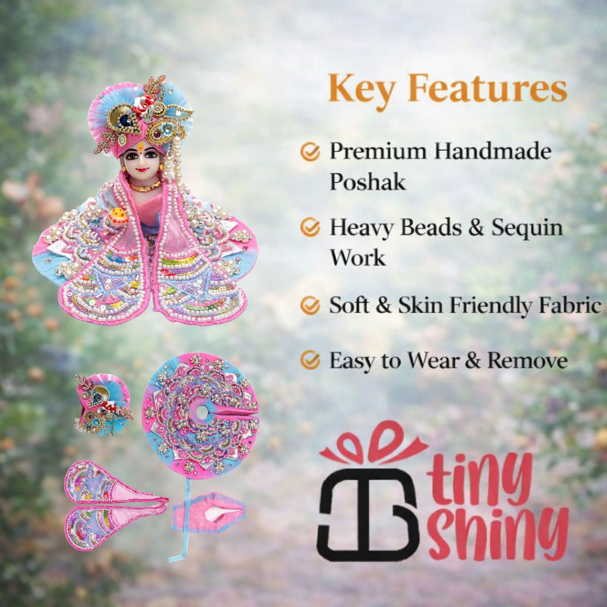 Tiny Shiny Laddu Gopal Poshak Thakur Ji Dress Heavy Designer Dress for Kanha Ji Fancy Dress for Bal Krishna Janmaasthmi Special for Ladoo Gopal Ji (Size- 2 to 6)